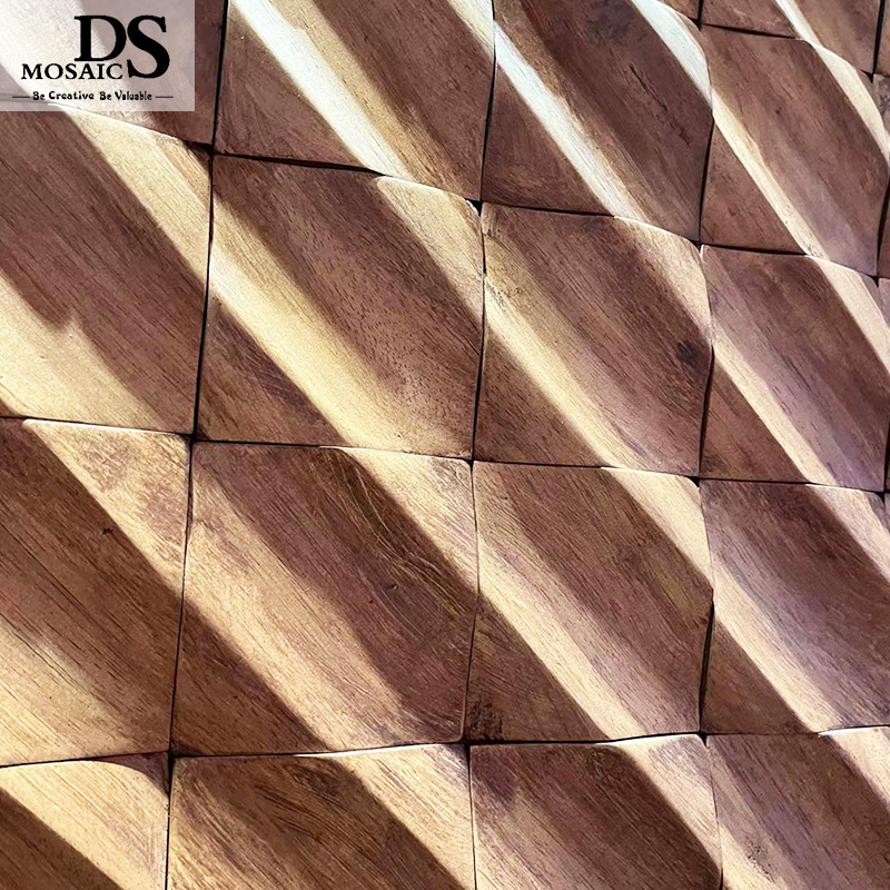 Holzwand-Mosaikfliesen, individuelles Design, Holz, 3D-Verkleidung aus laminiertem Holz, dekorative Paneelbretter, Holzmosaiken