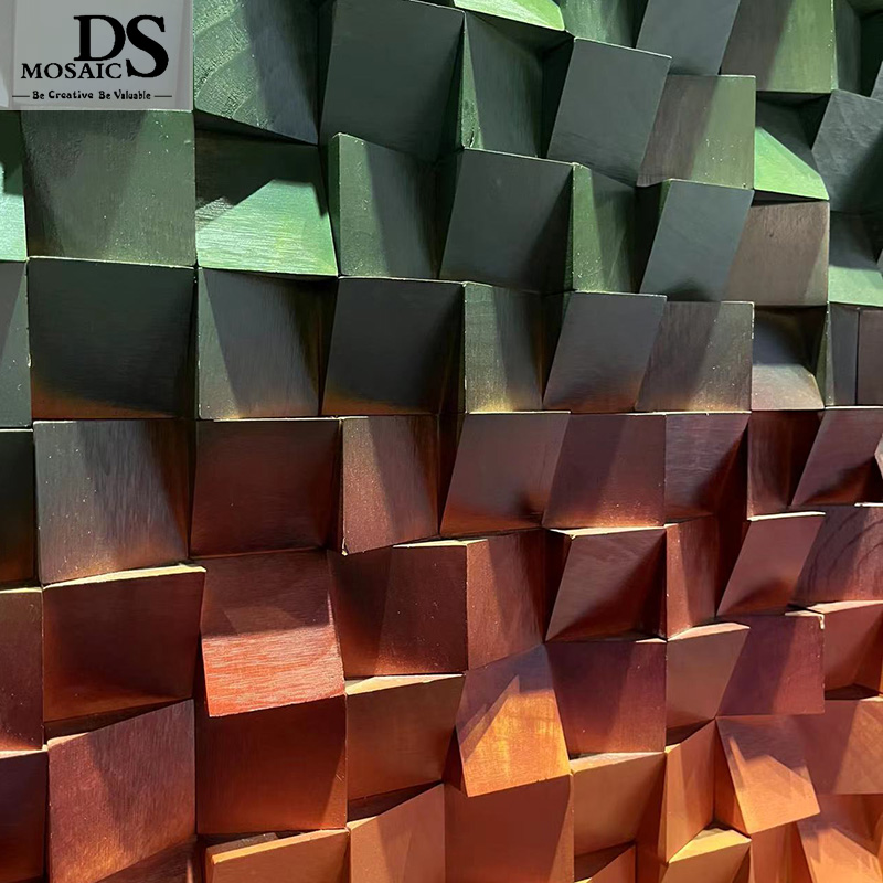 Holzwand-Mosaikfliesen, individuelles Design, Holz, 3D-Verkleidung aus laminiertem Holz, dekorative Paneelbretter, Holzmosaiken