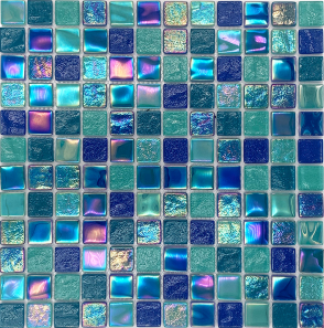 Blauer Kristall, schillerndes Glasmosaik, Bodenfliesen, Badezimmerfliesen, Schwimmbad, Mosaikglas